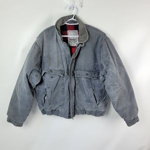 Levis Vintage Flannel Lined Chore Barn Gray Jean Jacket Sz XL EUC